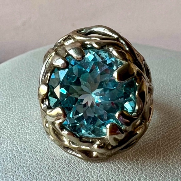 QVC Hagit Gorali Sterling Silver HUGE round Blue Topaz Statement Ring ORGANIC - Picture 2 of 16